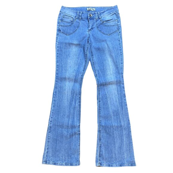 Y2K L.E.I. Ashley Lowrise Bootcut Jeans Junior 9 Blue Denim Stylish Rhinestone P - Picture 1 of 8